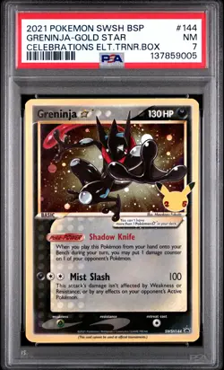 2021 POKEMON SWSH PROMO CELEBRATIONS ETB #144 GRENINJA-GOLD STAR PSA 7 - Image 1