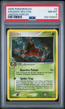 2005 POKEMON EX UNSEEN FORCES #2 ARIADOS-REVERSE FOIL PSA 8 - Image 1
