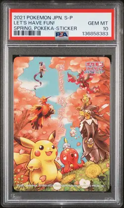 2021 POKEMON JAPANESE S PROMO STICKER LET'S HAVE FUN! SPRING, POKEKA PSA 10 - Image 1
