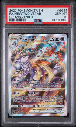 2023 POKEMON SWORD & SHIELD CROWN ZENITH #GG44 FULL ART/MEWTWO VSTAR PSA 10 - Image 1