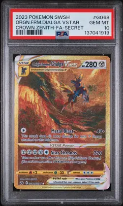 2023 POKEMON SWSH CROWN ZENITH #GG68 FULL ART/ORIGIN FORME DIALGA VSTAR PSA 10 - Image 1