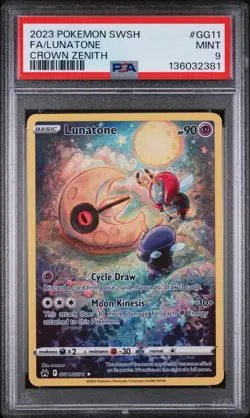 2023 POKEMON SWORD & SHIELD CROWN ZENITH #GG11 FULL ART/LUNATONE PSA 9 - Image 1