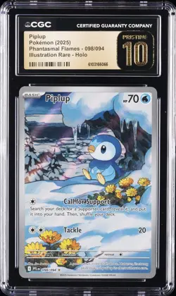 2025 POKEMON PHANTASMAL FLAMES ILLUSTRATION RARE #98 PIPLUP CGC 10 PRISTINE - Image 1