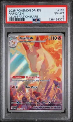 2025 POKEMON DRI EN-DESTINED RIVALS ILLUSTRATION RARE #189 RAPIDASH PSA 8 - Image 1