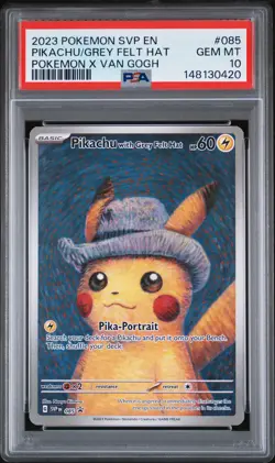 2023 POKEMON SVP EN-SV BLACK STAR PROMO #085 PIKACHU WITH GREY FELT HAT PSA 10 - Image 1