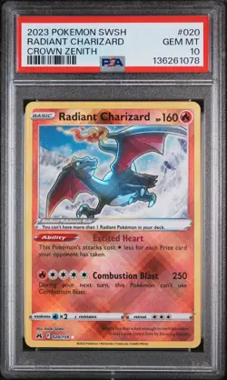 2023 POKEMON SWORD & SHIELD CROWN ZENITH #020 RADIANT CHARIZARD PSA 10 - Image 1