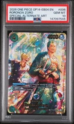 2026 ONE PIECE EB04-THE AZURE SEA'S SEVEN ALTERNATE ART #006 RORONOA ZORO PSA 10 - Image 1