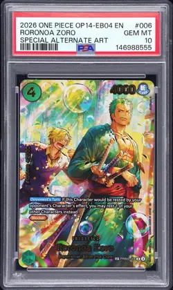 2026 ONE PIECE THE AZURE SEA'S SEVEN SPECIAL ALT ART #006 RORONOA ZORO PSA 10 - Image 1
