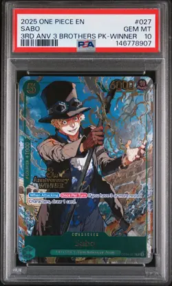 2025 ONE PIECE 3RD ANNIV TOURNAMENT 3 BROTHERS PACK WINNER #027 SABO PSA 10 - Image 1