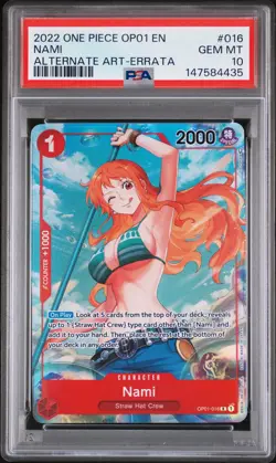 2022 ONE PIECE OP01-ROMANCE DAWN ALTERNATE ART-ERRATA #016 NAMI PSA 10 - Image 1
