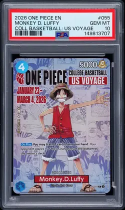 2026 ONE PIECE PROMOS COLLEGE BASKETBALL : US VOYAGE MONKEY D. LUFFY PSA 10 - Image 1