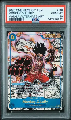 2025 ONE PIECE A FIST OF DIVINE SPEED MANGA ALT ART #118 MONKEY D. LUFFY PSA 10 - Image 1