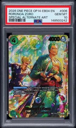 2026 ONE PIECE EB04-THE AZURE SEA'S SEVEN ALTERNATE ART #006 RORONOA ZORO PSA 10 - Image 1