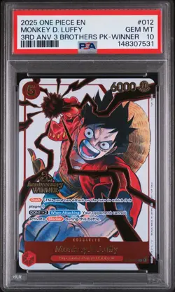 2025 ONE PIECE 3RD ANNIV TOURNAMENT 3 BROTHERS PACK WINNER MONKEY D LUFFY PSA 10 - Image 1