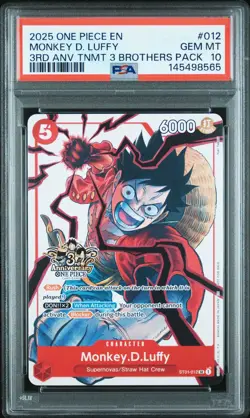 2025 ONE PIECE 3RD ANNIV TOURNAMENT 3 BROTHERS PACK #012 MONKEY D. LUFFY PSA 10 - Image 1