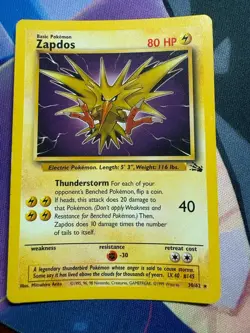 Pokemon TCG Zapdos Fossil Card 30/62 Unlimited Rare, Non-Holo - Image 1