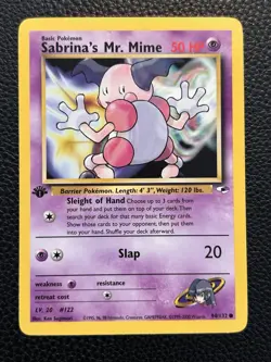 Sabrina's Mr. Mime 94/132 Gym Heroes 1st Edition Pokemon Card NM Condition - Image 1