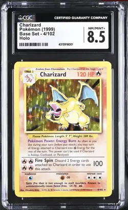 CGC 8.5 NM-MINT+ Charizard 4/102 Base Set Holo Rare Pokemon Card - Image 1