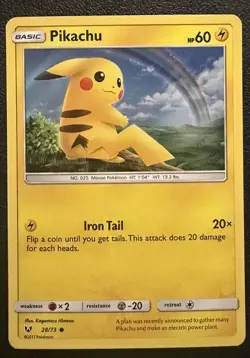 Pokemon Card Pikachu 28/73 Shining Legends Holo Near Mint NM - Image 1