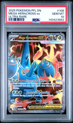 2025 POKEMON PFL EN-PHANTASMAL FLAMES ULTRA RARE #108 MEGA HERACROSS EX PSA 10 - Image 1