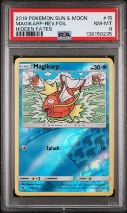 2019 POKEMON SUN & MOON HIDDEN FATES #15 MAGIKARP-REVERSE FOIL PSA 8 - Image 1