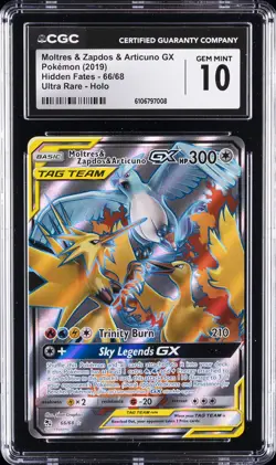 2019 POKEMON HIDDEN FATES #66 MOLTRES & ZAPDOS & ARTICUNO GX CGC 10 GEM MINT - Image 1