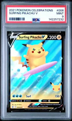 2021 POKEMON CELEBRATIONS #008 SURFING PIKACHU V PSA 9 - Image 1