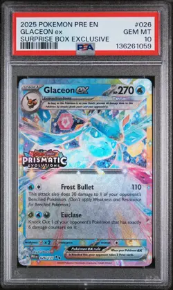 2025 POKEMON PRISMATIC EVOLUTIONS SURPRISE BOX EXCLUSIVE #026 GLACEON EX PSA 10 - Image 1