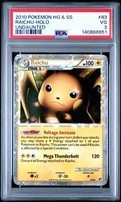 2010 POKEMON HEARTGOLD & SOULSILVER UNDAUNTED #83 RAICHU-HOLO PSA 3 - Image 1