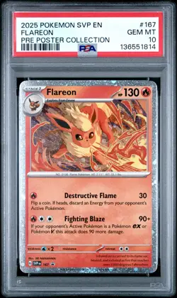 2025 POKEMON PROMO PRISMATIC EVOLUTIONS POSTER COLLECTION #167 FLAREON PSA 10 - Image 1