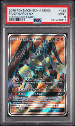 2018 POKEMON SUN & MOON FORBIDDEN LIGHT #123 FULL ART/ZYGARDE GX PSA 9 - Image 1