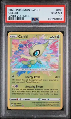 2020 POKEMON SWORD & SHIELD VIVID VOLTAGE #009 CELEBI PSA 10 - Image 1