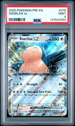 2025 POKEMON PRE EN-PRISMATIC EVOLUTIONS #076 SNORLAX EX PSA 9 - Image 1