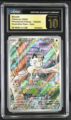 2025 Pokemon Meowth Phantasmal Flames 106/094 IR CGC PRISTINE 10 - Image 1