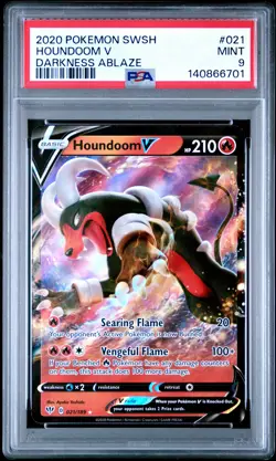 2020 POKEMON SWORD & SHIELD DARKNESS ABLAZE #021 HOUNDOOM V PSA 9 - Image 1