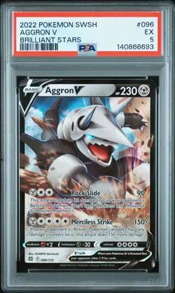 2022 POKEMON SWORD & SHIELD BRILLIANT STARS #096 AGGRON V PSA 5 - Image 1