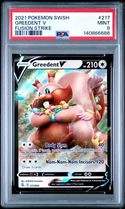 2021 POKEMON SWORD & SHIELD FUSION STRIKE #217 GREEDENT V PSA 9 - Image 1