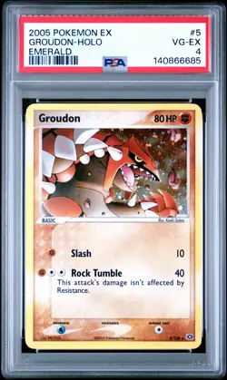 2005 POKEMON EX EMERALD #5 GROUDON-HOLO PSA 4 - Image 1