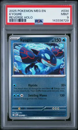 2025 POKEMON MEG EN-MEGA EVOLUTION REVERSE HOLO #034 KYOGRE PSA 9 - Image 1