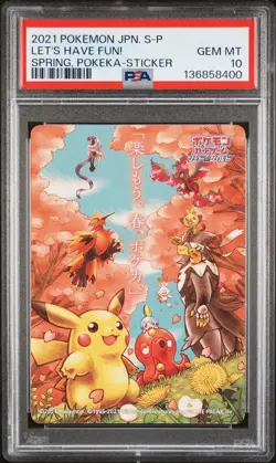 2021 POKEMON JAPANESE S PROMO STICKER LET'S HAVE FUN! SPRING, POKEKA PSA 10 - Image 1