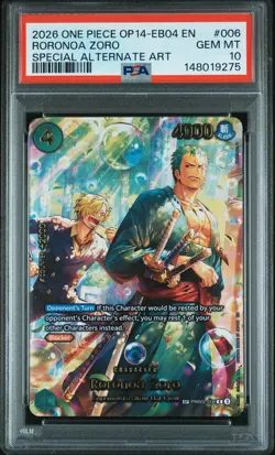2026 ONE PIECE THE AZURE SEA'S SEVEN SPECIAL ALT ART #006 RORONOA ZORO PSA 10 - Image 1
