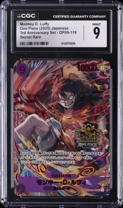 2025 ONE PIECE JAPANESE 3RD ANNIV SET SECRET RARE #OP09-119 MONKEY D LUFFY CGC 9 - Image 1