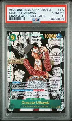 2026 ONE PIECE THE AZURE SEA'S SEVEN MANGA ALT ART #119 DRACULE MIHAWK PSA 10 - Image 1