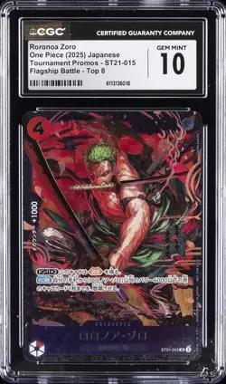 2025 ONE PIECE JAPANESE TOURNAMENT PROMOS TOP 8 #ST21-015 RORONOA ZORO CGC 10 - Image 1