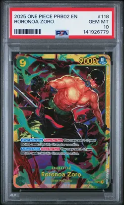 2025 ONE PIECE PRB02-PREMIUM BOOSTER #118 RORONOA ZORO PSA 10 - Image 1