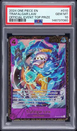 2024 ONE PIECE PROMOS OFFICIAL EVENT TOP PRIZE #010 TRAFALGAR LAW PSA 10 - Image 1