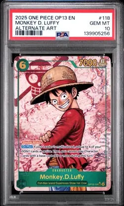 2025 ONE PIECE OP13-CARRYING ON HIS WILL ALTERNATE ART MONKEY D. LUFFY PSA 10 - Image 1