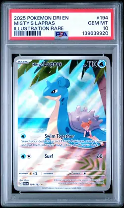 2025 POKEMON DRI EN-DESTINED RIVALS ILLUSTRATION RARE #194 MISTY'S LAPRAS PSA 10 - Image 1