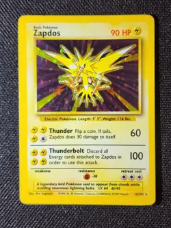 1999 Pokemon TCG Zapdos - Fossil Set - Unlimited Holo Rare 15/62 - #3 - Image 1