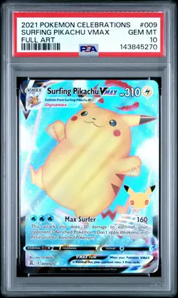2021 POKEMON CELEBRATIONS #009 FULL ART/SURFING PIKACHU VMAX PSA 10 - Image 1
